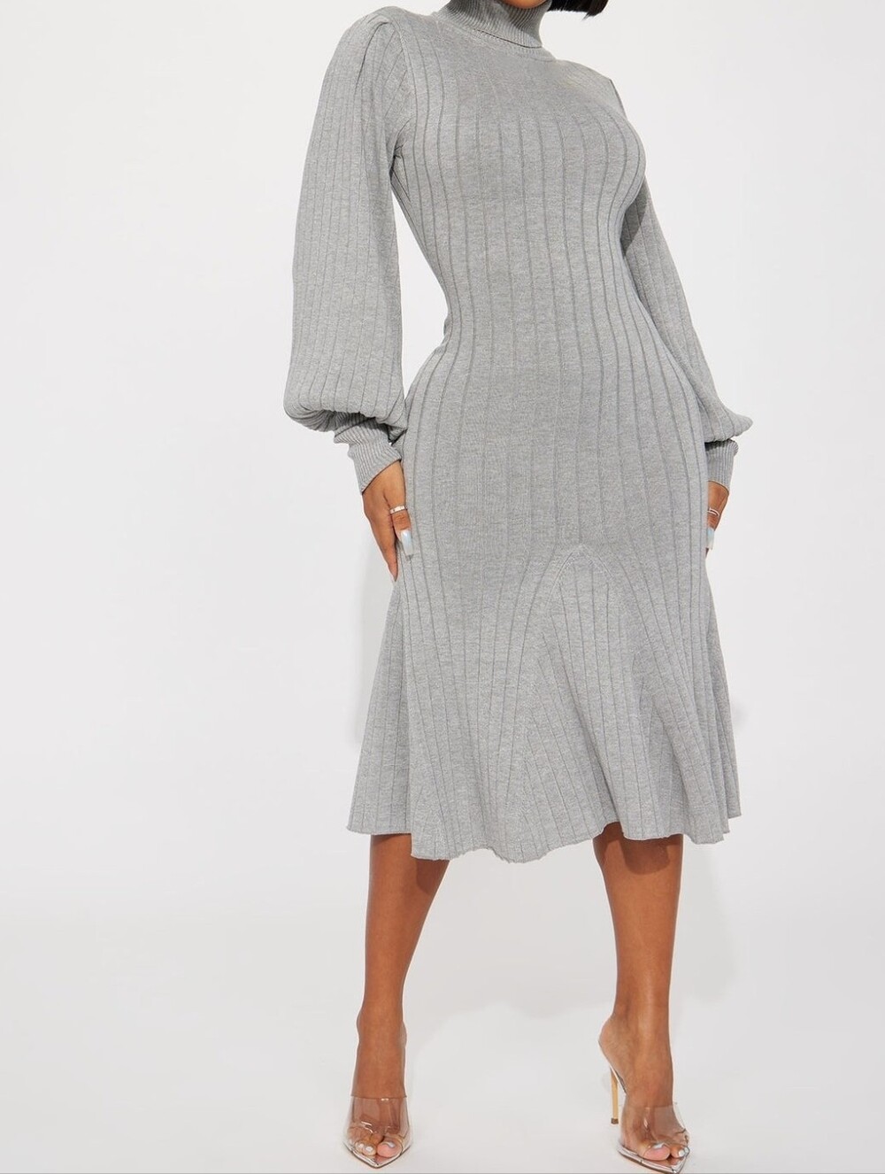 Heather Gray Mermaid Sweater Midi Dress